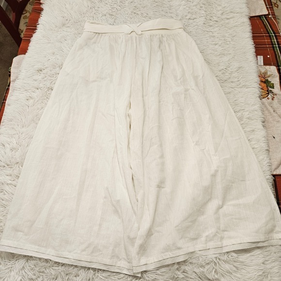 Free‎ People Movement Women's Sz L White 100% Cotton Belted Wide Leg Pants - Picture 5 of 15